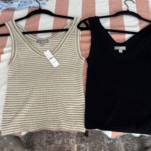 J. Crew Women's Tan Striped and Black Tank Tops Size S